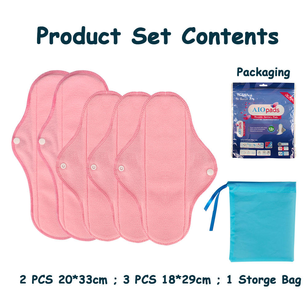 AIO PADS Grand format — 5 serviettes + 1 sac PEVA