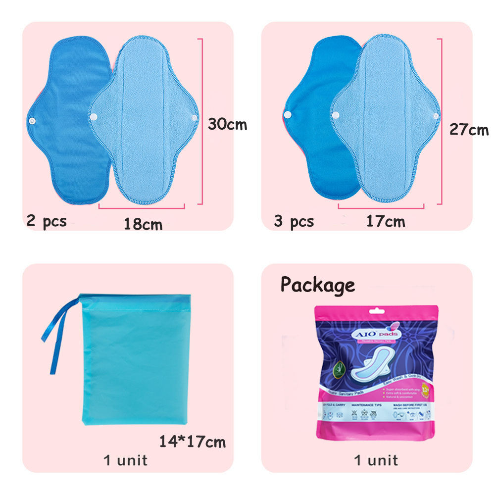 AIO PADS Petit format — 5 serviettes + 1 sac PEVA
